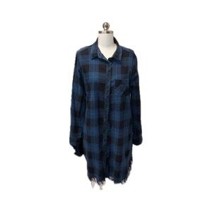 beachlunchlounge Navy and Black Plaid Button-Up Dress